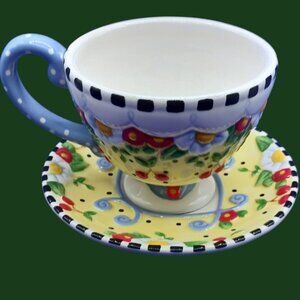 Mary Engelbreit Floral Ceramic Cup & Saucer Set muticolor